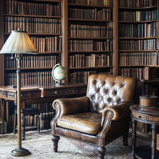 A warm, editorial library with leather chair and bookshelves